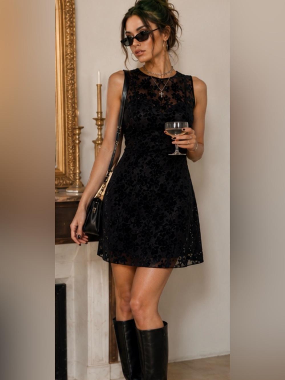 VTG Linda Allard Ellen Tracy Burned Out Little Black Dress Silk Size 6 Y2K Goth